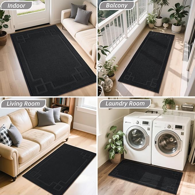 BEQHAUSE Door Mat 36" x 60", Non-Slip Door Mats Indoor Entryway Rugs Washable Low-Profile Absorbent and Stain Resist Floor Mats, Dog Door Mat for Front Back Door, Muddy Wet Shoes & Paws, Black