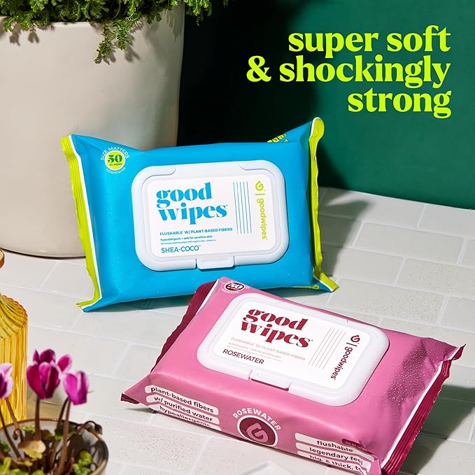 goodwipes Flushable Butt Wipes - Vitamin E & Aloe - Sewer & Septic Safe - Extra Large Adult Wet Wipes For Women & Men - Bathroom Essentials - Shea Coco, 418 Count (8 Packs + 1 Travel)