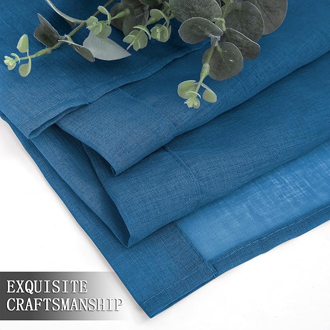 Tollpiz Short Sheer Curtains Linen Textured Living Room Curtain Sheers Light Filtering Rod Pocket Voile Curtains for Bedroom, 42 x 45 inches Long, Classic Blue, Set of 2 Panels