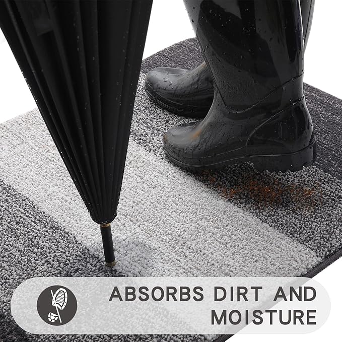 Kitinjoy Indoor Outdoor Door Mat, 40x32 Non-Slip Absorbent Dirt Trapper, Low-Profile Washable Inside Entrance Front Floor Mat, Sturdy Soft Entry Doormats for Entryway, Grey