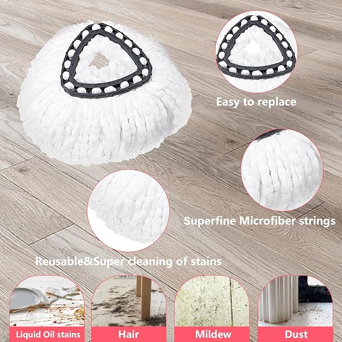 Mop Heads Replacements Complete Combo for O-Ceda,4Pcs White Machine Washable Microfiber Spin Mop Refills Replace Heads,2 Scrub Brushs,1 Base,1 Set Handle,Spin Mop Replacements for Tub and Tile