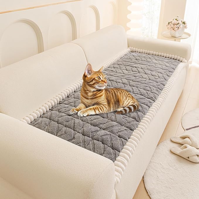 OTOB Couch Cover for Dogs Washable Pet Friendly, Non Slip Plush Funny Fuzzy Loveseat Sofa Cushion Slipcovers, All Seasons Geometric Jacquard Soft & Cozy Pet Bed Mat Protector (Gray, 27.6" x 47.2")