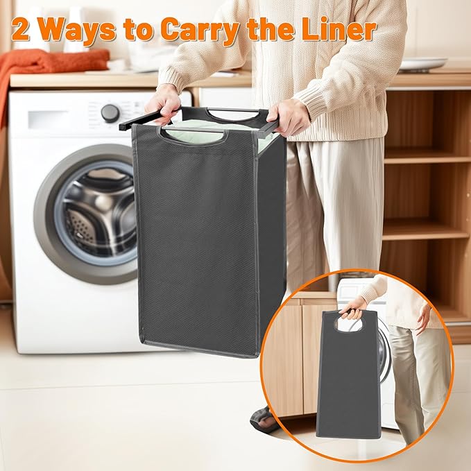 Laundry Hamper, Laundry Sorter with 4 Pull-Out Removable Oxford Fabric Bags Cloth Laundry Basket 4 x 10 Gallons (Grey and Rustic Brown)