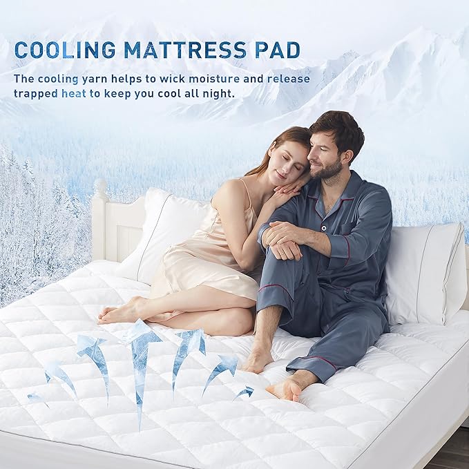 Sunflower Full Chill Soft Cooling Mattress Pad, Full Size, White, Waterproof, Deep Pocket, Machine Washable