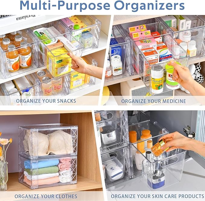 Plastic Drawers Storage, 6Pack Clear Stackable Storage Drawers, Acrylic Storage Bins with Drawers for Fridge Organizers, PlasticDrawers Stackable for Makeup Organizers Cosmetic Display, Large