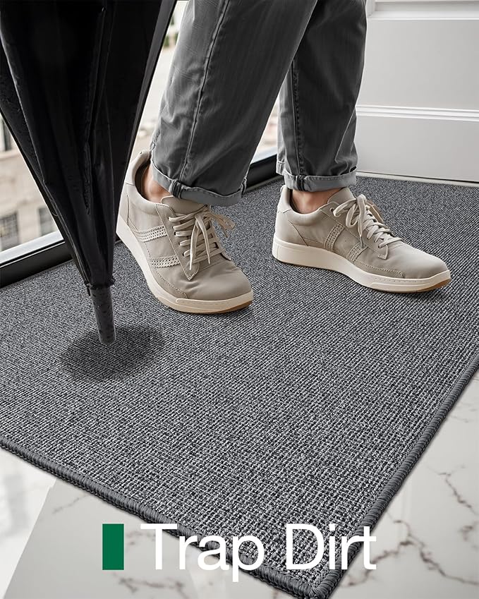 LUMI Indoor Door Mat 17"x30", Ultra Thin Low Profile Non-Slip Doormat for Home Entrance, Absorbent & Stain-Resistant Welcome Mats, Washable Entryway Mat for Front Door, Patio, Porch, Grey