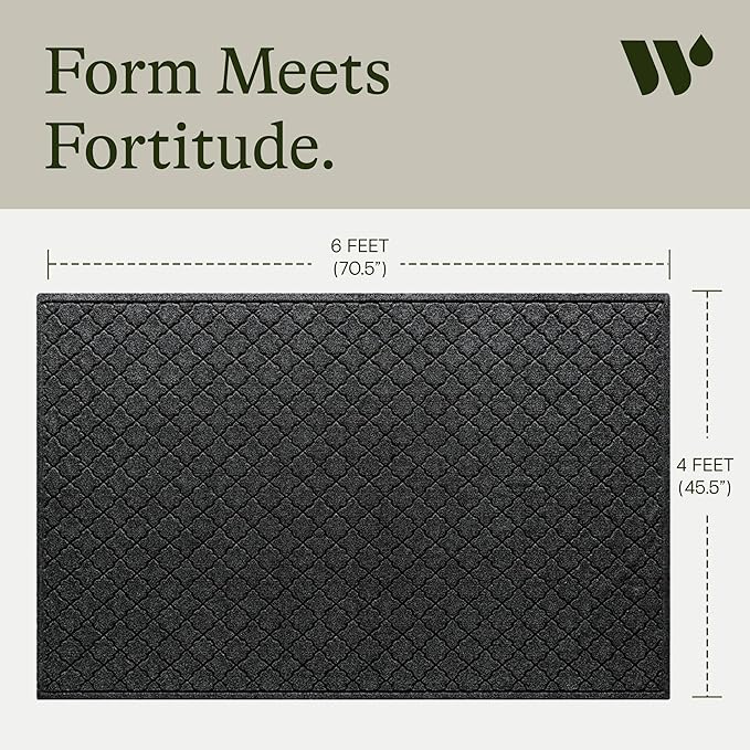 WaterHog Heavy Duty Doorway Mat, 4' x 6', Made in USA, Durable & Skid-Resistant Entryway Mat, Water-Trapping, Indoor/Outdoor Decorative Floor Covering, Cordova Collection, Charcoal