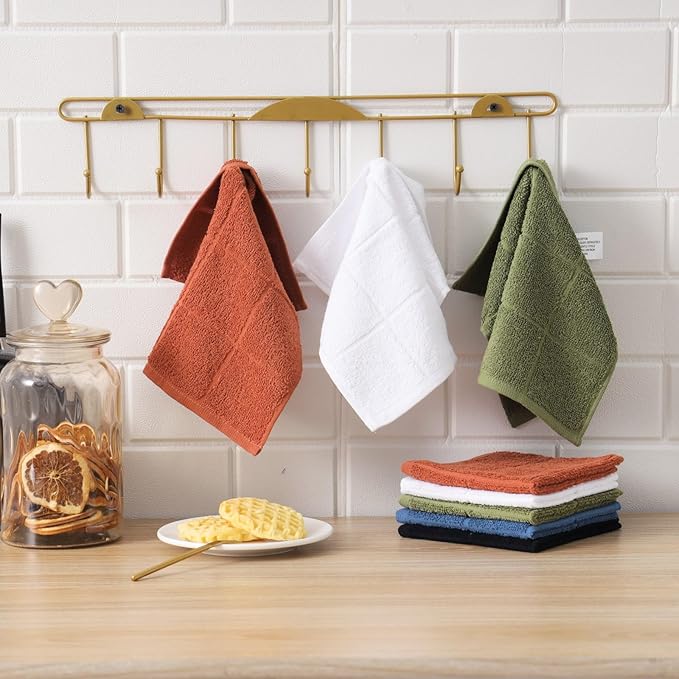 Glynniss Dishcloths Kitchen Highly Absorbent Dish Rags 100% Cotton Dish Cloths for Washing Dishes, Cleaning (Rust White, 11x11)