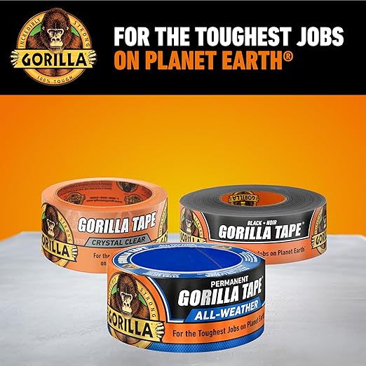 Gorilla All Weather Duct Tape, Black, 1.88" x 25 yd (Pack of 25) - UV and Temperature Resistant Waterproof Tape for Outdoor Repairs
