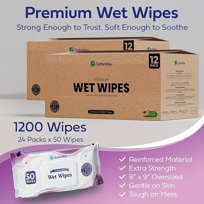 SAFEWAY Adult Wipes Disposable — Multi-Purpose Wipes, Alcohol-Free, Preferred by Caregivers for Seniors & Incontinence Solution, Aloe-Infused, Gentle for Delicate Skin — Extra Large, 24 Pack 1200 pcs.