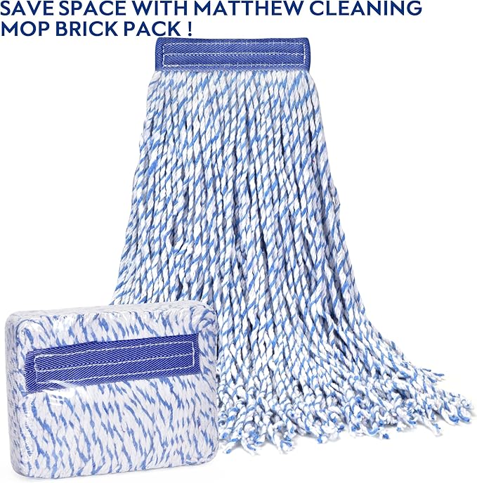 Matthew Cleaning Looped-Open Cotton Wet Mop 1.25'' Universal Headband Heavy Duty Commercial Mop Head Replacement for Indoor&Outdoor Use,Grease Stain Floor Cleaning String Mop Head Refill Pack of 12