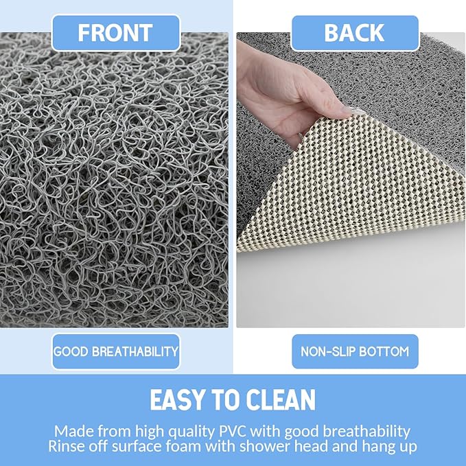 Non Slip Shower Mat, Anti Slip Bath Mat, Quick Drying Bath Tub Mats, Foot Scrubber Mat, Anti Slip Mat for Tub, Floor, Bathroom, Home, Kitchen, Hotel (Grey 24”x24”)
