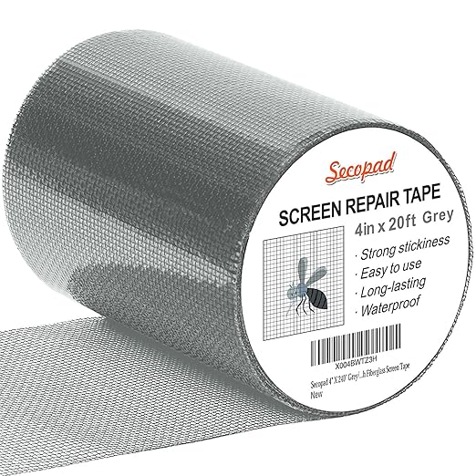 Grey Window Screen Repair Tape, 4IN X 20FT (240IN) Screen Repair Kit for Windows or Doors, Strong Adhesive Patch Kit Fiberglass Mesh Tape