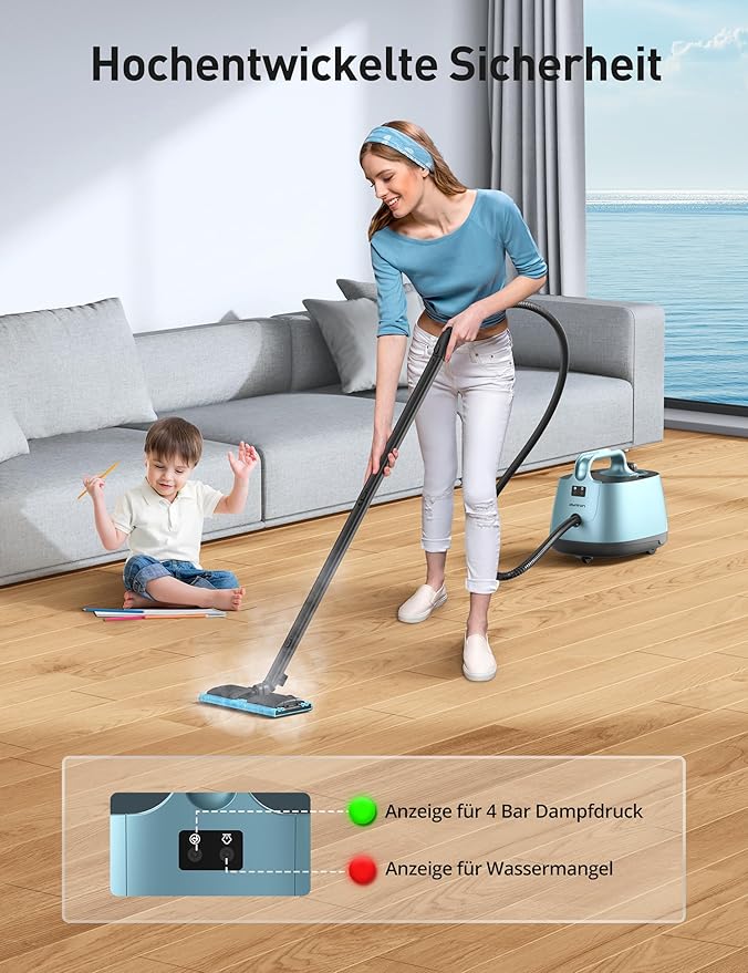 Steamer for Cleaning, Aspiron Multipurpose Portable Canister Steamer with 21 Accessories, Chemical-free, Steam Cleaner Carpet and Upholstery Floors Car Kitchen Tiles, 1.5L Capacity
