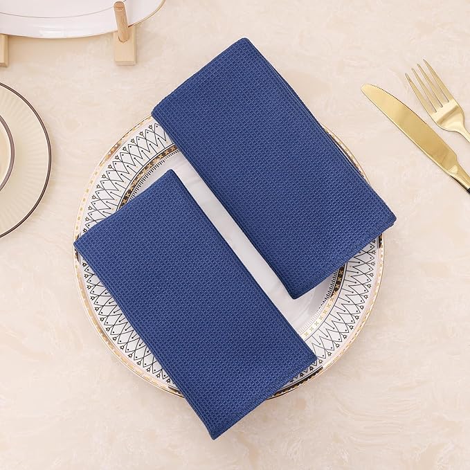 Homaxy 100% Cotton Waffle Weave Dish Cloths - 6 Pack Soft and Absorbent Dish Towels - 12 x 12 Inches Quick Dry Dish Rags - Navy Blue