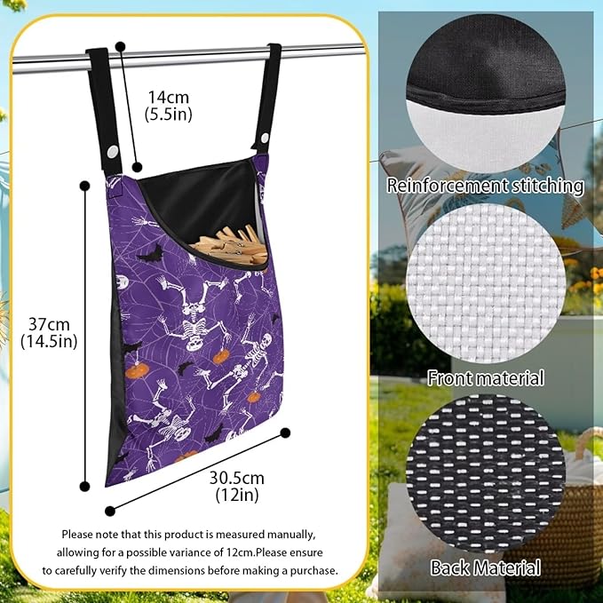 Gothic Skull Summer Clothes Pin Bag Clothespin Bags Holder Clothespin Holder 14.5 x 12 Inch Clothespin Bag for Clothesline Outdoor Outside Laundry Room Reusable Clothespin Holder