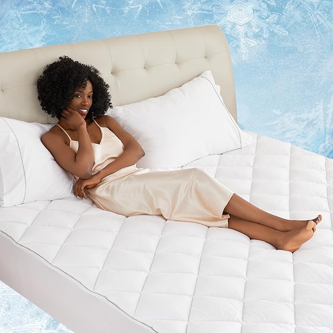 Sunflower Full Chill Soft Cooling Mattress Pad, Full Size, White, Waterproof, Deep Pocket, Machine Washable
