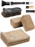 Fantasticlean 9PCS Car Interior Detailing Set, Microfiber Cloth & Applicator, Double-Head Detailing Brushes, Natural Bristles, Scratch-Free, Ultra-Soft for Seats Leather Care or Cleaning
