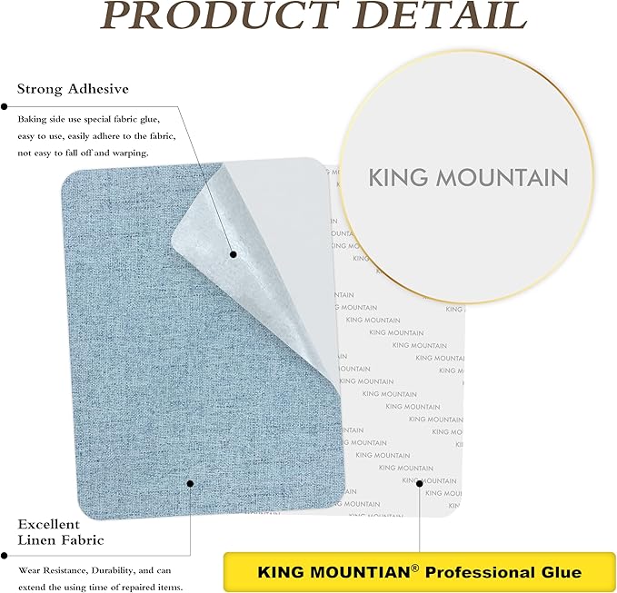 KING MOUNTAIN Fine Linen Fabric Patches, Self-Adhesive, 8x11 inch, 2 PCS, Multi Color, For Linen Sofa and Clothes Repair (Blue Grey, 8" x 11" - 2PCS)