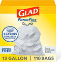 Glad ForceFlex Tall Kitchen Drawstring Trash Bags, 13 Gal, Fragrance Free, 110 Ct (Package May Vary)