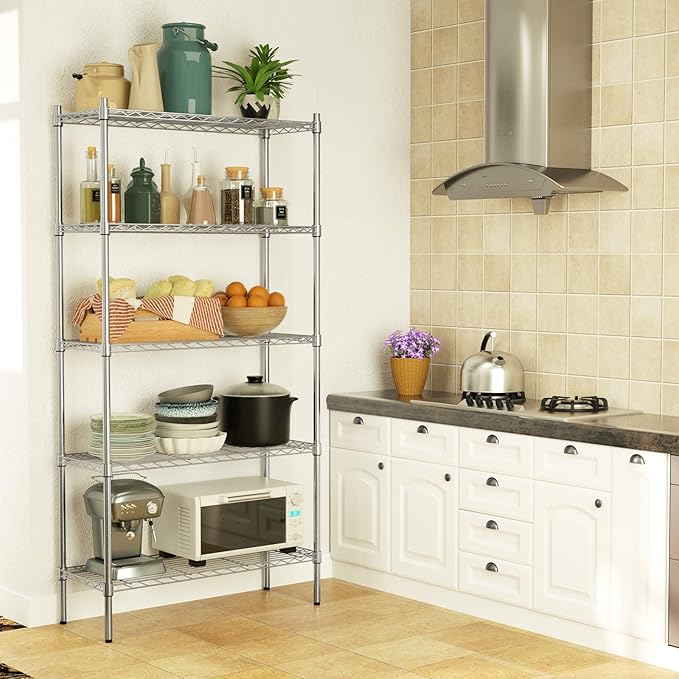 Auslar 5-Shelf Storage Shelves Heavy Duty 5 Tiers Standing Large Shelving Units Adjustable Metal Organizer Wire Rack, 14" x 36" x 72", Chrome