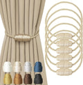 Magnetic Curtain Tiebacks - Rope Tiebacks for Curtains & Drapes, Decorative Window Holdbacks (6 Pack, Beige)