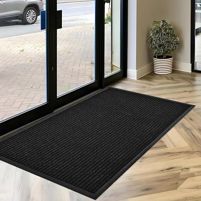 SRDDQLC Door Floor Mat Commercial Grade Large Size Heavy Duty Tough Entry Collection Slip Skid Entrance Mat with Rubber Backing Low Profile and Easy to Clean Indoor Outdoor Rug,4FTx8FT,Black
