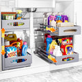 Under Sink Organizer, 2 Tier Under Sink Organizers and Storage, Adjustable Height, Slide Out Metal Cabinet Organizers, Pull Out Cabinet Storage Drawer Shelf for Kitchen Bathroom Gray, 2 Pack