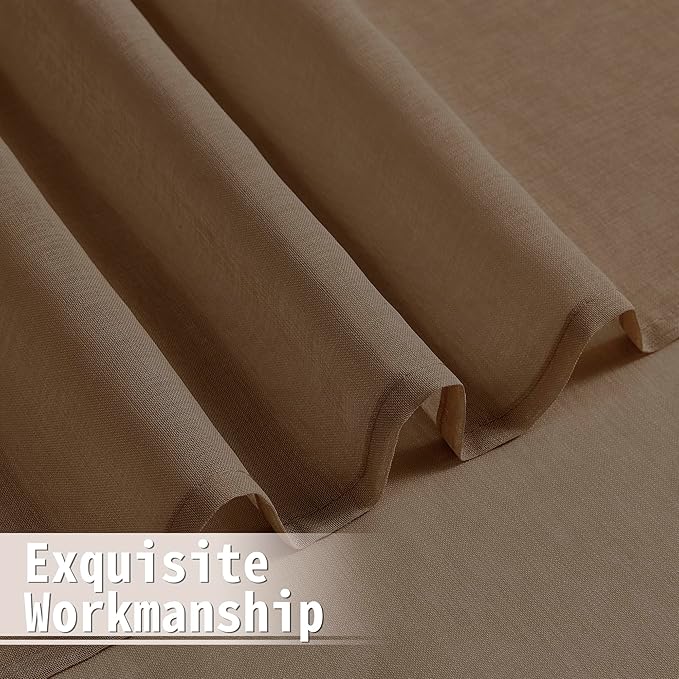 Tollpiz Short Sheer Door Curtains Closet Linen Textured Curtains Sheer Doorway Light Filtering Voile Patio Glass Doors Rod Pocket Curtain French Door, 54 x 40 inches Long, Brown, Set of 1 Panel
