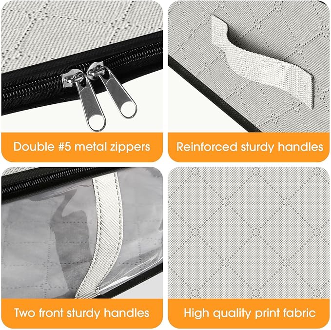 StorageRight Under Bed Storage Bins, 2-Pack 40L Foldable Fabric Storage Bags with Transparent Window, Breathable Organizer for Clothes/Blanket/Comforter/Quilt, White