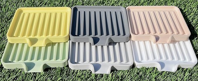 Happitasa Silicone Soap Dish Tray and Sponge Holder with Drain Chute, Pack of 2 | Bathroom and Kitchen Sink Organizer Caddy (Pale Yellow, 5.2"x4", 7.2 Ounces)