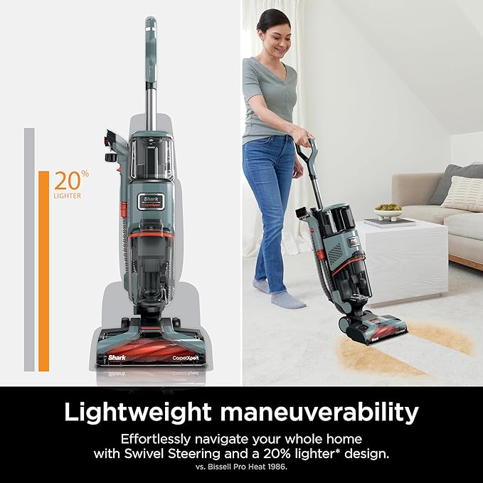 Shark CarpetXpert Upright Carpet, Area Rug & Upholstery Cleaner, Built-In Spot & Stain Remover & XL Tool, Perfect for Pets, Carpet Shampooer, 3 Cleaning Tools, Cleaning Solution, Slate Green, EX151
