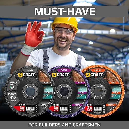 4.5 Inch Paint Stripping Disc - Rust Remover Wheel, Abrasive Discs Rust, Oxidation, Paint Remover Stripper Discs - Soft Strip Discs 4 1/2 for Angle Grinder GRAFF 10 Packs (7/8" Arbor)