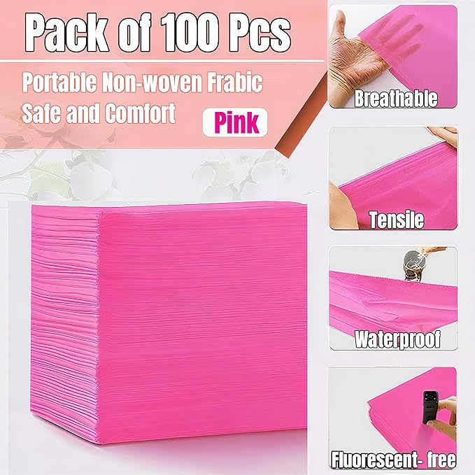 100 PCS Disposable Massage Table Sheets Spa Bed Covers 71"x31" -Non Woven Fabric Waterproof Protector for Waxing, Tattoo, Beauty Salon,Facial, Esthetician Table Bed (Pink)