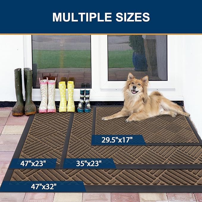 Smiry Front Door Mat Outside Entrance, Heavy Duty Outdoor Indoor Natural Rubber Doormat, Non Slip, Trap Dirt and Moisture, Easy Clean, Low Profile Patio Porch Entryway Mat, 59x35, Brown
