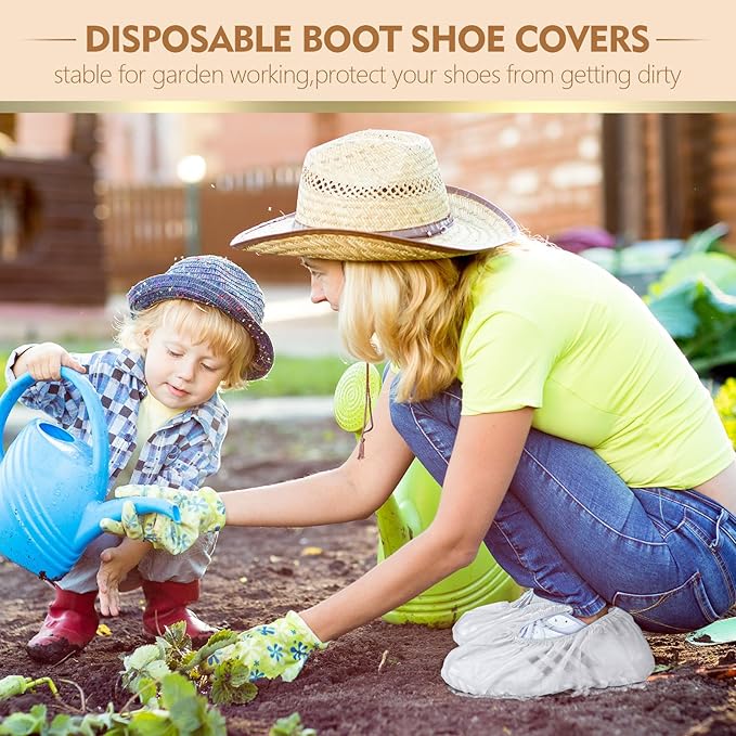 Zhanmai 300 Pack Disposable Shoe Covers Non Slip Disposable Large Foot Booties Shoe Covers for Indoors Contractors Floor and Carpet Protectors, One Size Fits Most(White)