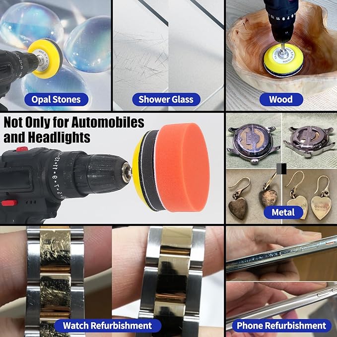 133 PCS Sanding Disc Drill Polishing Kit Sanding Attachment, 3 Inch Wet Dry Headlight Restoration Kit, Hook and Loop Sandpaper Buffing Pads with Rotary Tools for Car Wood Metal Glass Resin Expoxy