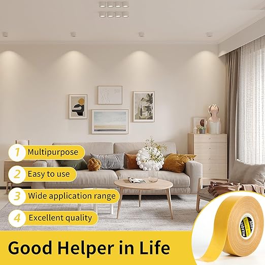 Double-Sided Tape Strong and Tough, Extra Large 3.2in x 66FT(20m), Durable Duct Cloth Carpet Rugs Fiberglass Mesh Tape, High Stickiness 2 Sided, Multipurpose Removable Residue-Free, Easy Tear