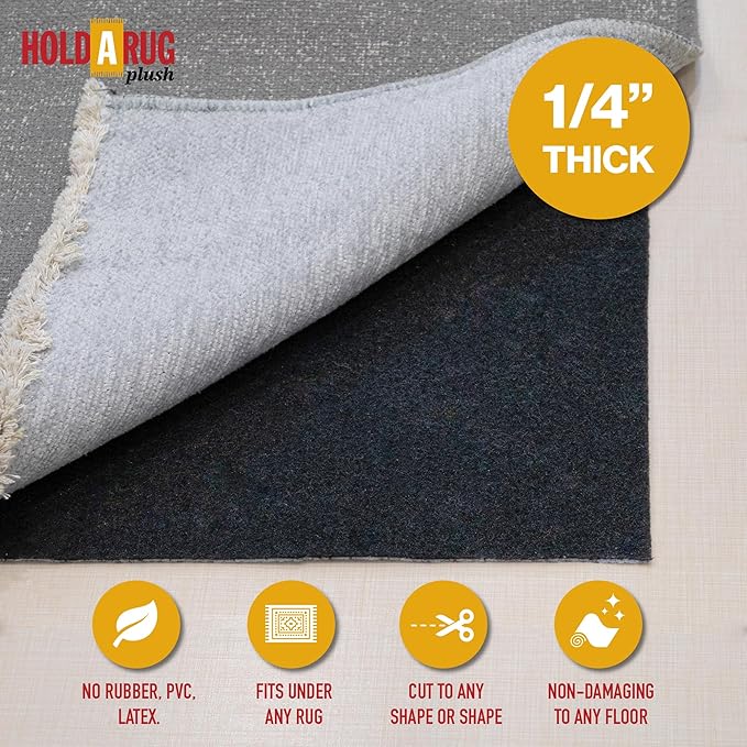 Hold-a-Rug Plush 8' x 11' Nonskid, Nonslip Rug Pad, Reversible Gripper, ¼ Thick, Safe for All Floors and Carpet, Keep Area Rugs Secure