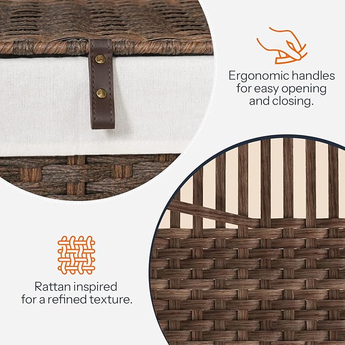 HOOBRO Storage Basket with Lid, 17.2 Gallon (65L) Wicker Basket, Handwoven Blanket Storage Basket with Handles, Metal Frame and Soft Lining, Foldable for Bedroom, Laundry Room, Brown BR265CW01