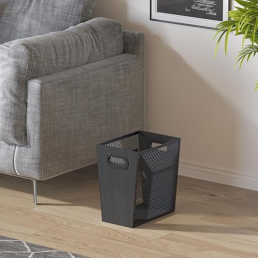 Piskyet Black Office Trash Can for Near Desk,4.5 Gallon Unique Wood Bedroom Garbage Can,Vintage Wastebasket with Handle, Decorative Trash Can for Home Office,2pack 10.8" L x 7.8" W x 11.8" H