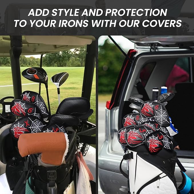 FINGER TEN Premium Synthetic Leather Stylish Iron & Wedge Golf Head Covers Value 12 Piece Set, Embroidered Labels & Fits Most Clubs Gift Set, Travel Protection Accessories