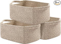 OIAHOMY Cotton Rope Baskets, Woven Baskets for Storage, Nursery Storage Baskets, Rectangle Storage Basket with Handles, Storage Baskets for Shelves, Pack of 3, Brown Variegated