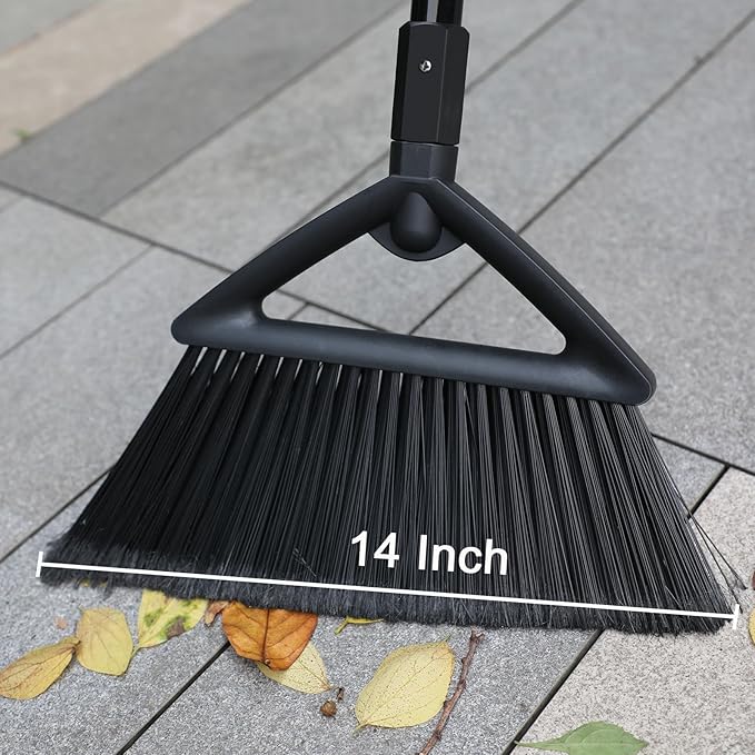3PCS Heavy Duty Angle Broom, Long Pole Brooms for Indoor, Outdoor Sweeping, Kitchen to Courtyard, Black