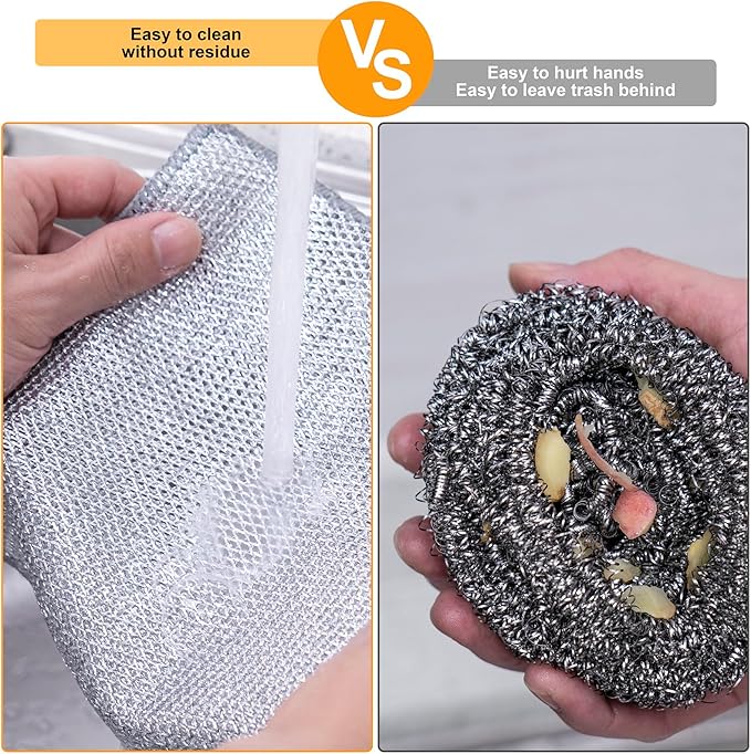 Inkhut Non Scratch Wire Dishcloth, Multipurpose Wire Dishwashing Rag for Wet and Dry, Multifunctional Dish Rags for Washing Dishes, Reusable Steel Wool Scrubber for Kitchen Cleaning