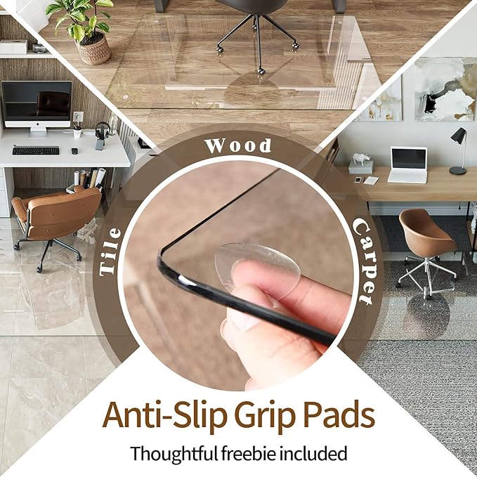 Koonmi Tempered Glass Chair Mat 46"x55" - Premium Office Chair Mat for Hardwood Floors & Low-Pile Carpet with 4 Non-Slip Pads - Thick Scratch-Resistant Surface