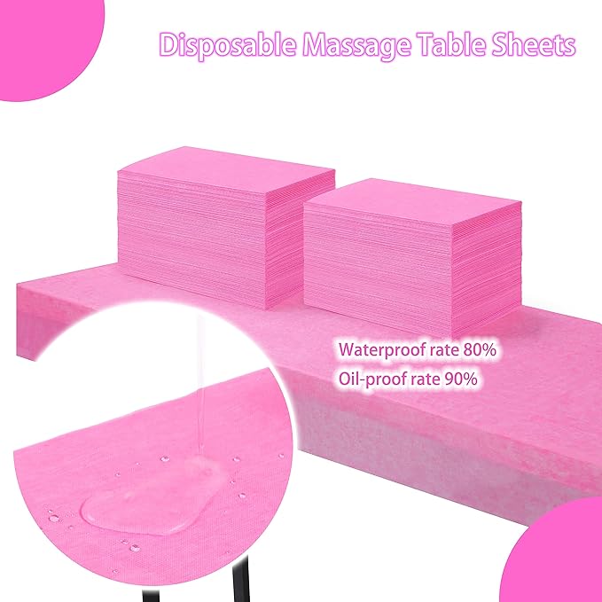 Disposable Bed Sheets for Massage Table 100 Pcs 31" x 71" Waterproof Massage Table Sheets Soft Non Woven Fabric SPA Massage Table Bed Cover Breathable for Beauty Tattoos Waxing Travel (Pink)