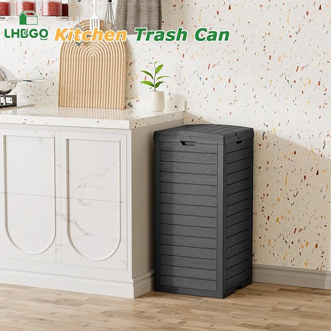 Outdoor Trash Can, 2 Set of 31 Gallon Garbage Can with Tiered Lid and Drip Tray, Waterproof Resin Patio Waste Bin for Garden, Backyard, Deck