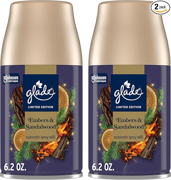 Glade Automatic Spray Refill, Embers & Sandalwood, Scented Air Freshener for Home and Bathroom, 6.2 Oz, 2 Count