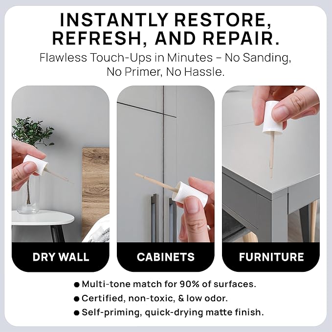 spot. Touch-Up Paint | Matte Finish for Cabinets, Walls, Doors & Furniture | Multi-Tone Gray Repair Kit | Quick-Dry, Self-Priming, Low-Odor, Eco-Friendly | No-Sanding or Primer Needed | 3 Pack